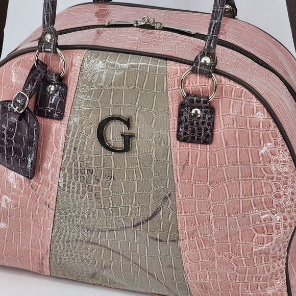 Guess Vintage Y2K Pink Brown Snakeskin Patent Weekender Duffle Bag RARE - Picture 12 of 16